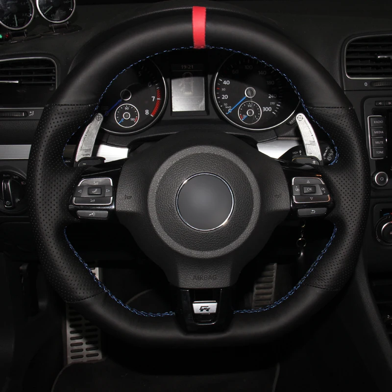 HuiER ручного шитья чехол рулевого колеса автомобиля красный маркер для Volkswagen Golf 6