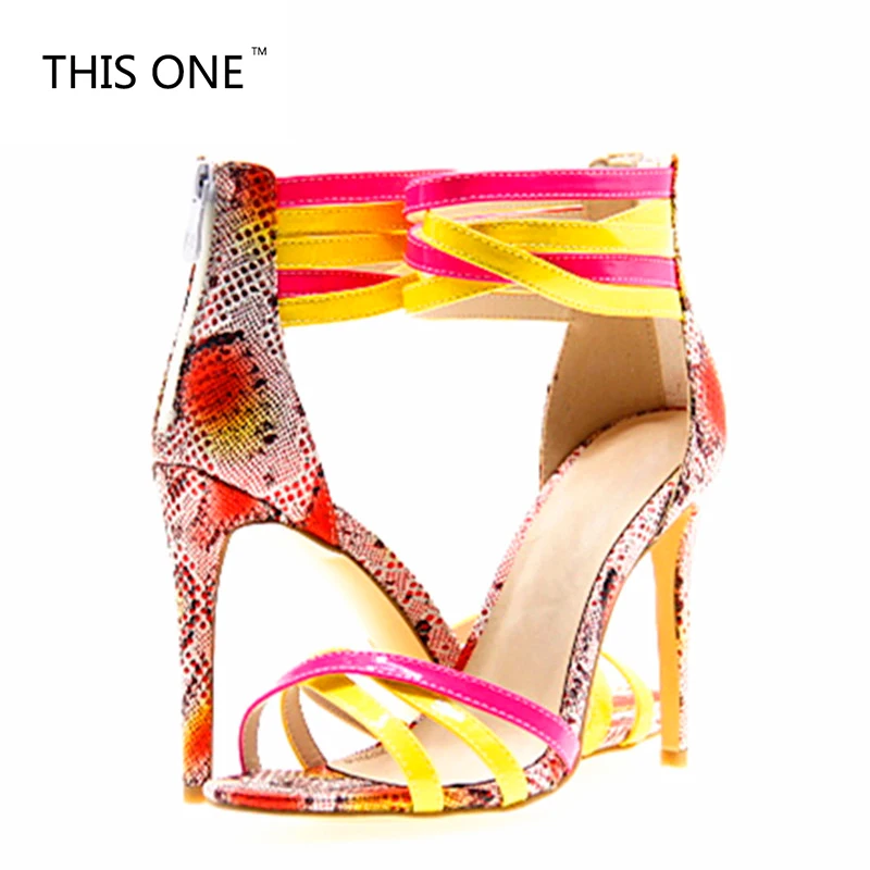 THIS ONE Women Sandals Bandage Flock Strap Lace Up High Heels 11CM Sandal Femme Fashion Mixed Colors Summer Sandals Shoes 
THIS ONE Women Sandals Bandage Flock Strap Lace Up High Heels 11CM Sandal Femme Fashion Mixed Colors Summer Sandals Shoes