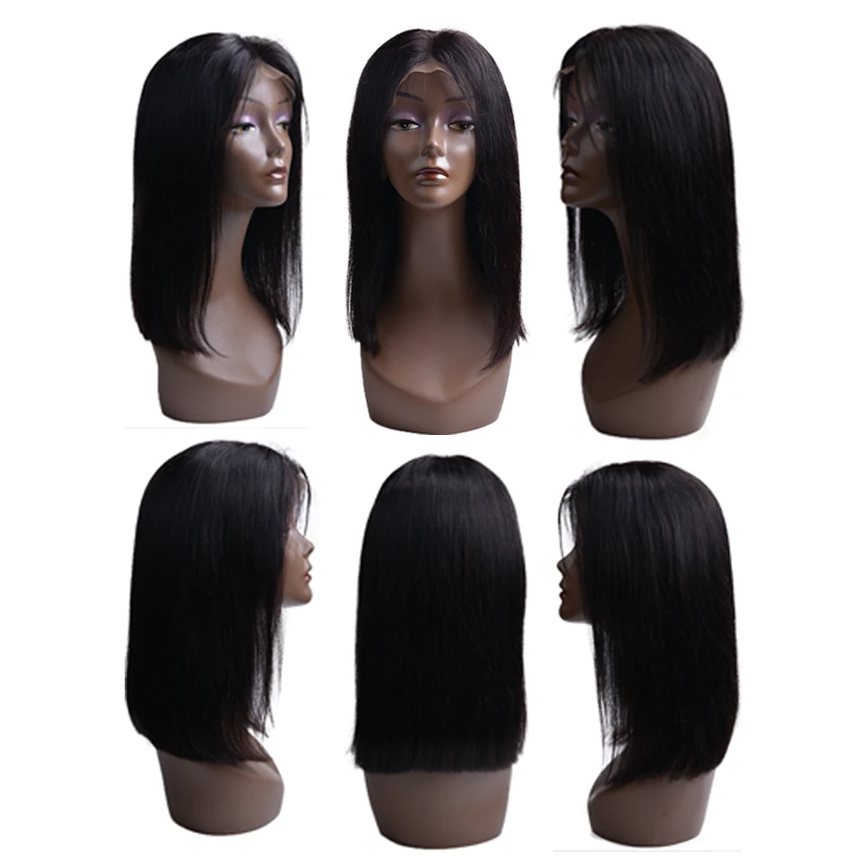 Парик из натуральных волос с короткой кружевной челкой, бразильский прямой боб, предварительно выщипанный рост волос с детскими волосками для женщин, реми.