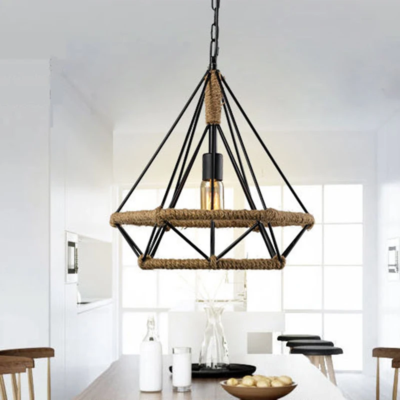 Russian Vintage Pendant light Black Iron Rope Lamp Cage Light Design for Kitchen Dining Bedroom with E27 Edison Lamp Holder
Russian Vintage Pendant light Black Iron Rope Lamp Cage Light Design for Kitchen Dining Bedroom with E27 Edison Lamp Holder