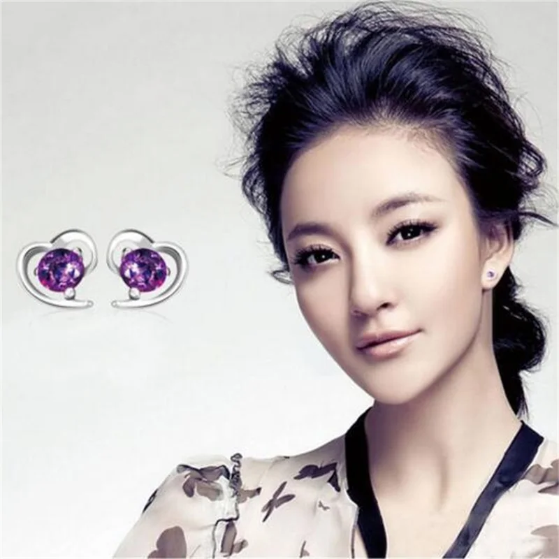 Женские серебряные серьги-гвоздики корейские серьги в форме сердца бижутерия |