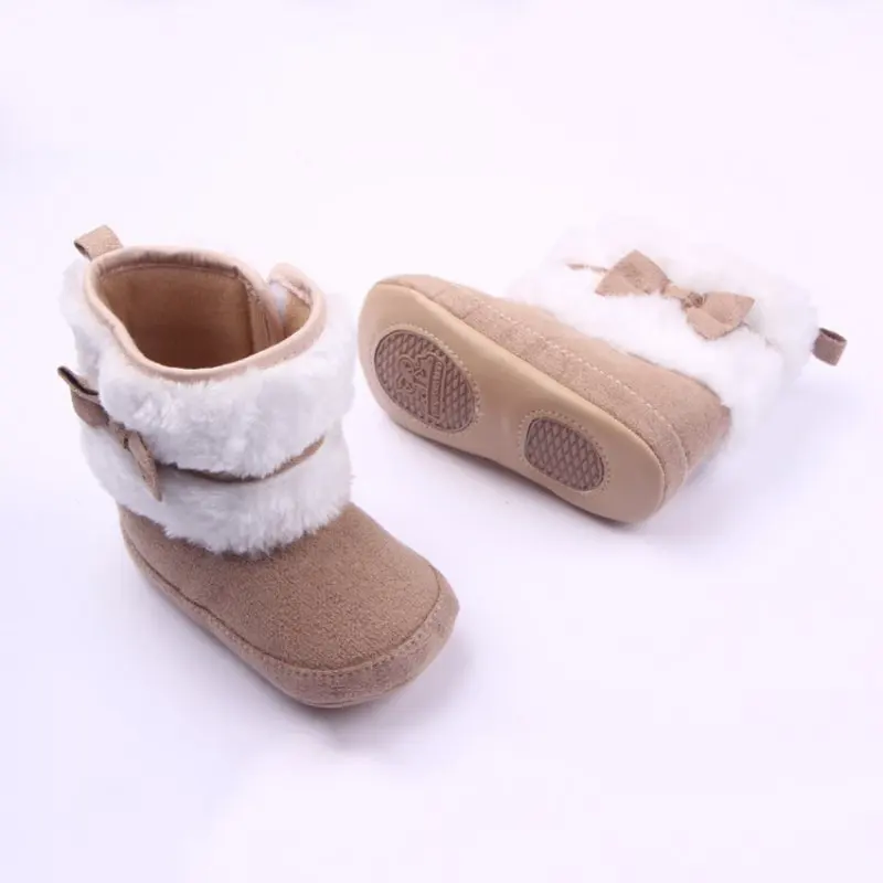 For Baby Girls Soft High Boots Bow knot Kids Walking Sole Cotton Warm Fashion Shoes | First Walkers