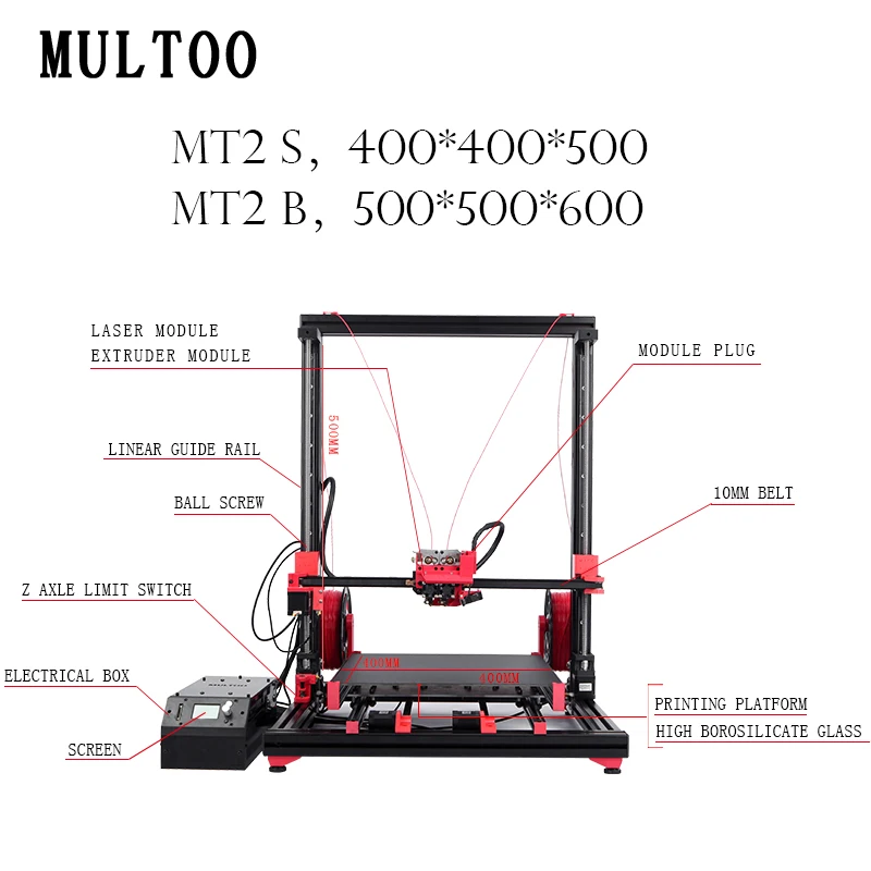 3D принтер MULTOO MT2, точный, низкая цена, шариковый винт 400*400*500, одиночный, двойной 3D-принтер, высокая точность
3D принтер MULTOO MT2, точный, низкая цена, шариковый винт 400*400*500, одиночный, двойной 3D-принтер, высокая точность
