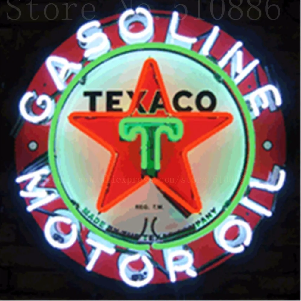 Неоновая вывеска Texaco с бензиновым двигателем стеклянной трубкой ручной работы