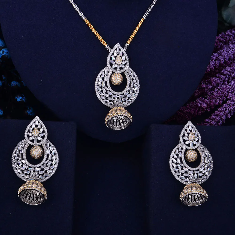 

GODKI Jingle Bell роскошное 2 тона женское свадебное ожерелье Naija с кубическим цирконием Дубай платье комплект ювелирных изделий