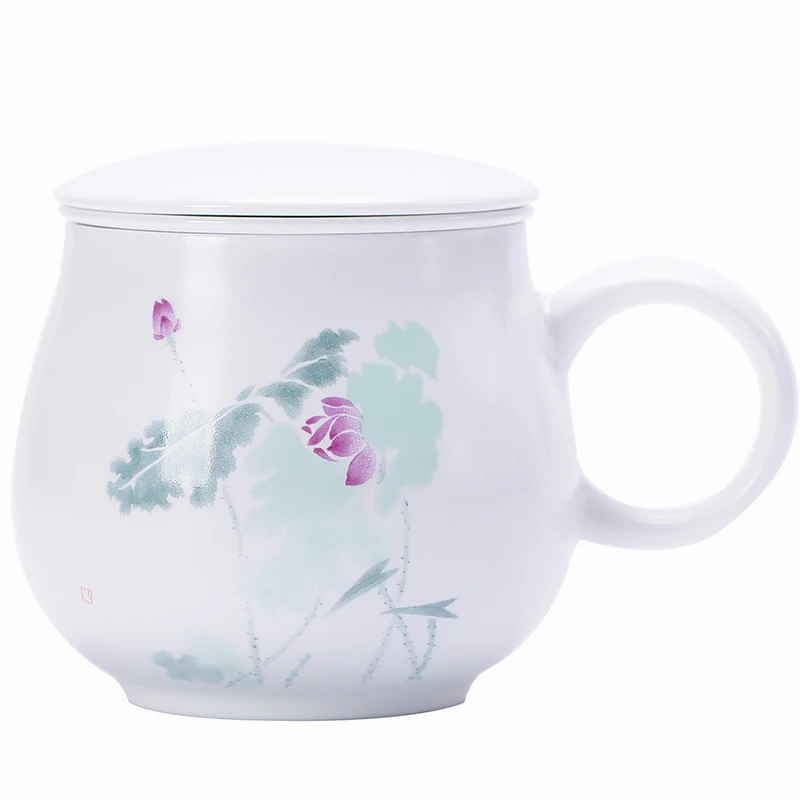 Jingdezhen kiln white ceramic tea cups with cover and filter office water mug creative mug 340ml
Jingdezhen kiln white ceramic tea cups with cover and filter office water mug creative mug 340ml
