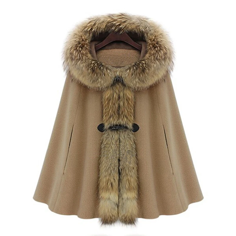 Women Hooded Faux Fur Collar Wool Coat Cardigan Shawl Cape Batwing Sleeve Cashmere Jacket Female Clothing Winter Windbreaker
Women Hooded Faux Fur Collar Wool Coat Cardigan Shawl Cape Batwing Sleeve Cashmere Jacket Female Clothing Winter Windbreaker