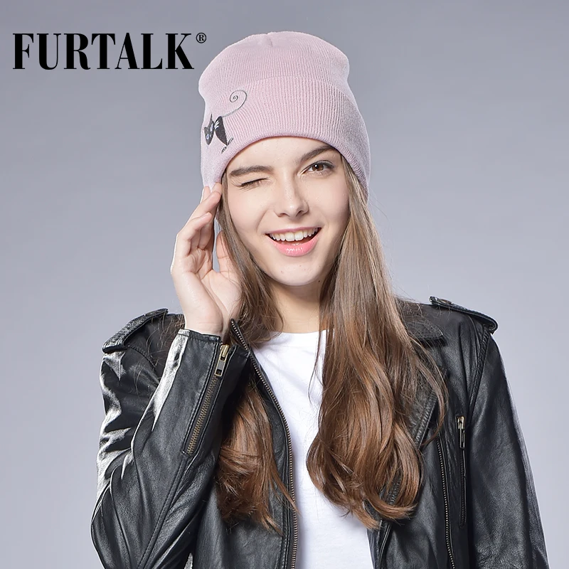 FURTALK Зимние Шапочки для Женщин Влюбленных Шляпа Мужчин Шерсть Вязаная Женская