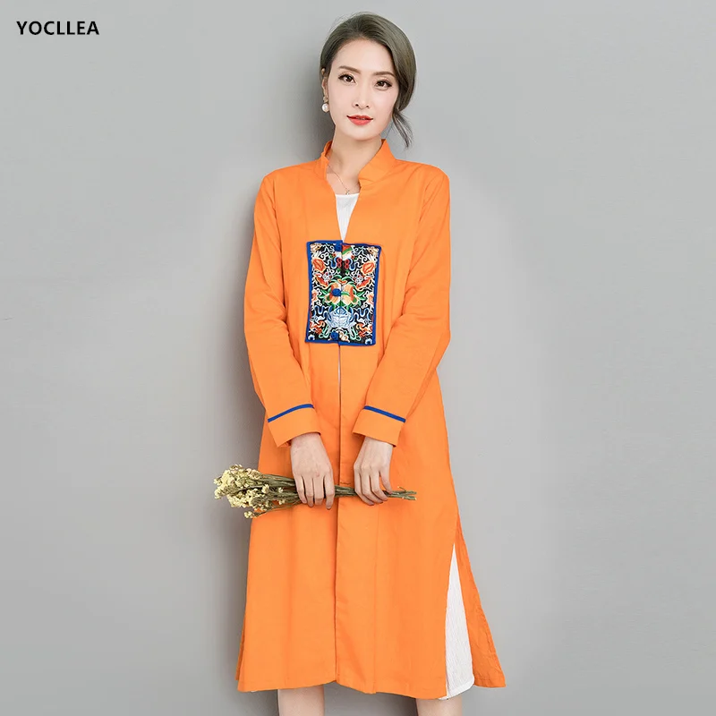 Chinese wind embroidered trench 2018 autumn suit new style collar coat long outfit loose females coats | Женская одежда