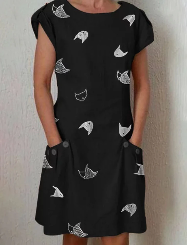 Spring and summer fashion cat Printed Dress round neck women's dress Cute and casual
Spring and summer fashion cat Printed Dress round neck women's dress Cute and casual