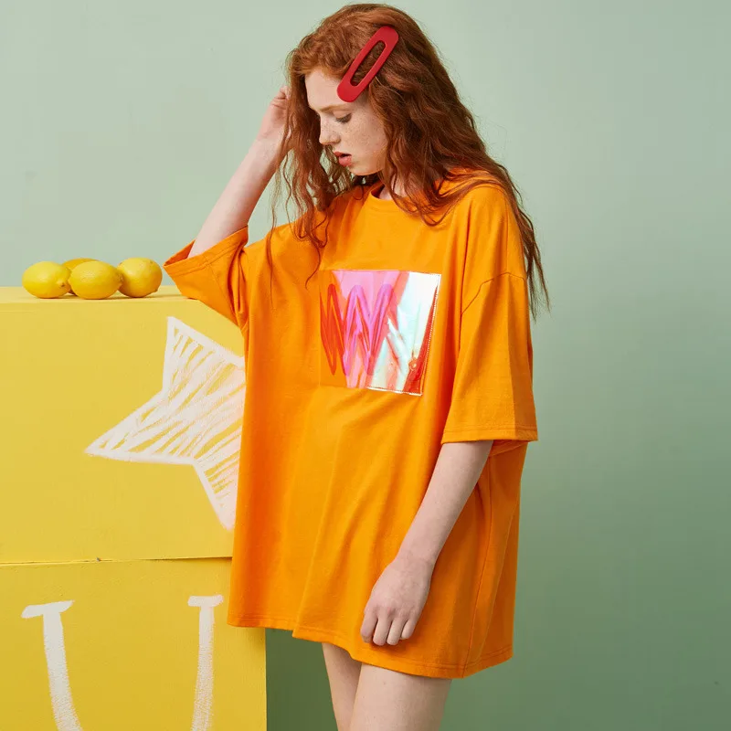 UNIFREE 2019 Summer New women t shirt cotton Simple Fashion Euro-American Wind Mapping Loose Leisure summer top U192G219HA | Женская