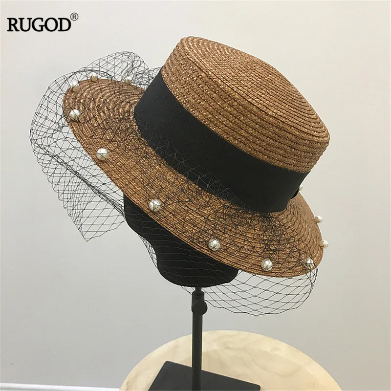 Фото Модная сетчатая соломенная шляпа RUGOD 2019 с бисером женская пляжная в японском