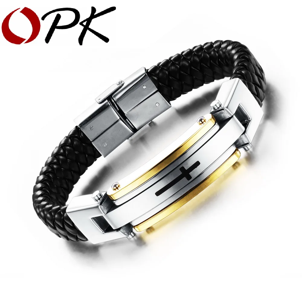 OPK Vintage Leather Wrap Bracelet For Man Fashion Handmade Knitted Bangle Black/Gold Color Full Steel Cross Men Jewelry PH916
OPK Vintage Leather Wrap Bracelet For Man Fashion Handmade Knitted Bangle Black/Gold Color Full Steel Cross Men Jewelry PH916