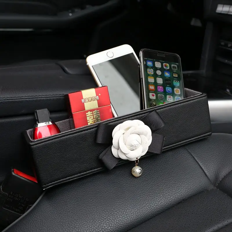 

Camellia Flower Leather Car Seat Crevice Storage Box Multi-purpose Auto Gap Organizers Carrying Pocket Car Seat Gap Content Box