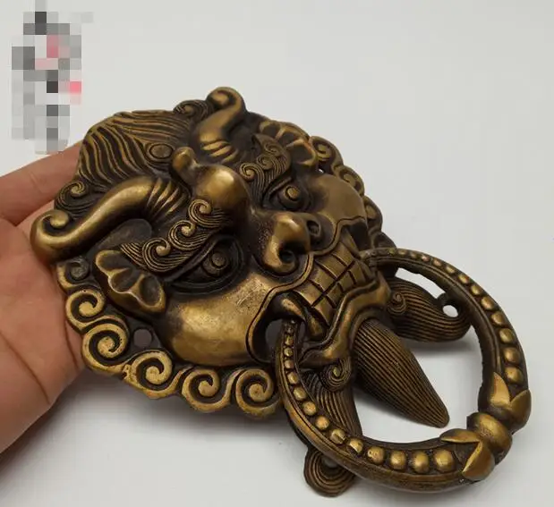 8 "Китайский Медь Feng Shui собака фу голова льва дверной молоток кольцо пара | Дом и