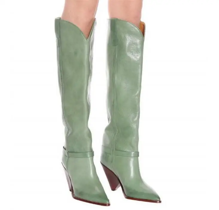 Hot Fashion Sexy Green Split Leather knee-High Shoe Slip-On Pointed Toe Shoes Women Strange Style Metal Decoration Women's Boots
Hot Fashion Sexy Green Split Leather knee-High Shoe Slip-On Pointed Toe Shoes Women Strange Style Metal Decoration Women's Boots