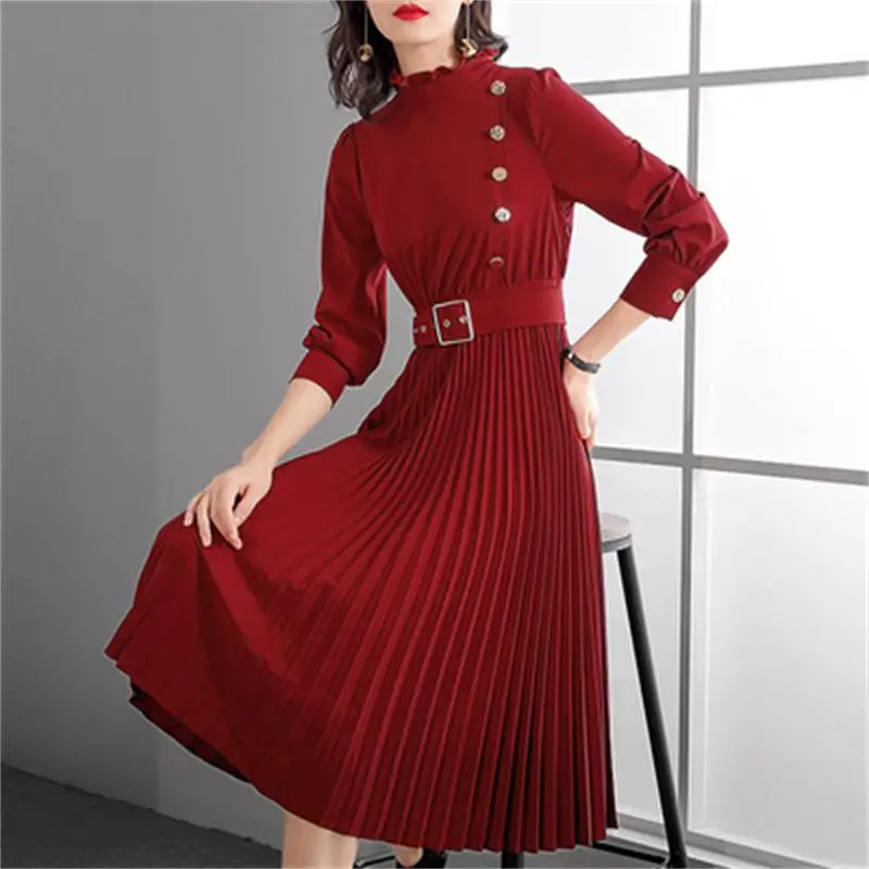 Fashion dress female autumn / spring New fashion lotus leaf collar pleated slim waist dress women Increase size 3XL
Fashion dress female autumn / spring New fashion lotus leaf collar pleated slim waist dress women Increase size 3XL