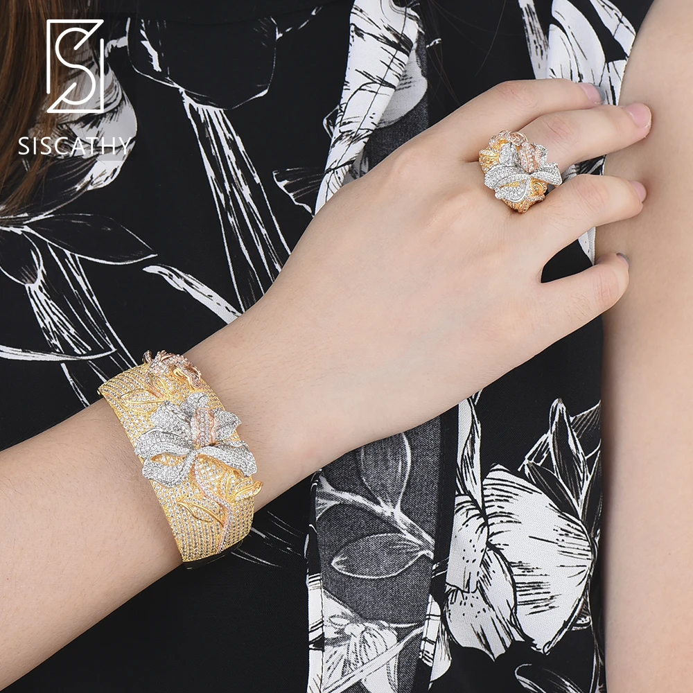 SISCATHY Classic Wide Band Bracelet Ring Jewelry Sets Full Cubic Zirconia Flower Shape Inlaid Nigerian Wedding Jewelry Sets 2019
SISCATHY Classic Wide Band Bracelet Ring Jewelry Sets Full Cubic Zirconia Flower Shape Inlaid Nigerian Wedding Jewelry Sets 2019
