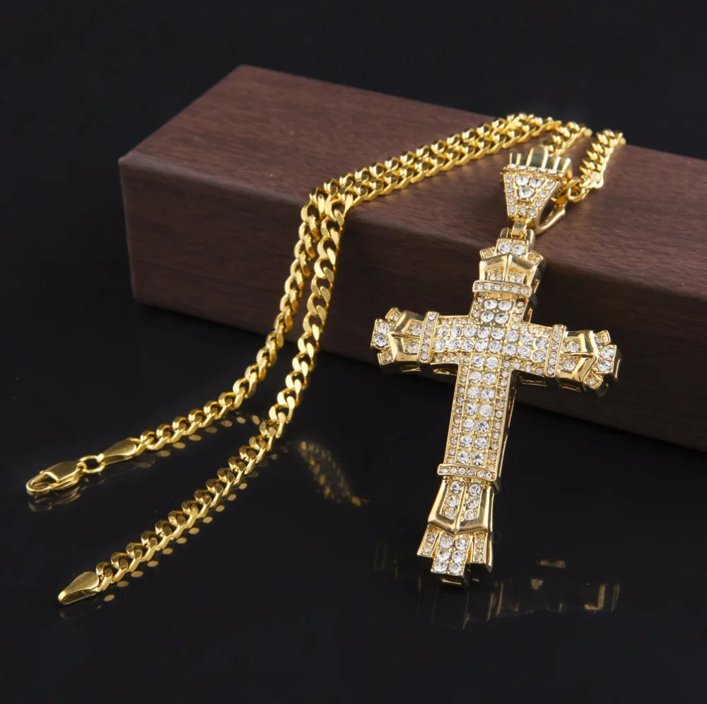 Religious Full Rhinestone Cross Pendant Necklace Gold Silver color Long Cuban Link chain For women Men Hip hop Rapper Jewelry
Religious Full Rhinestone Cross Pendant Necklace Gold Silver color Long Cuban Link chain For women Men Hip hop Rapper Jewelry