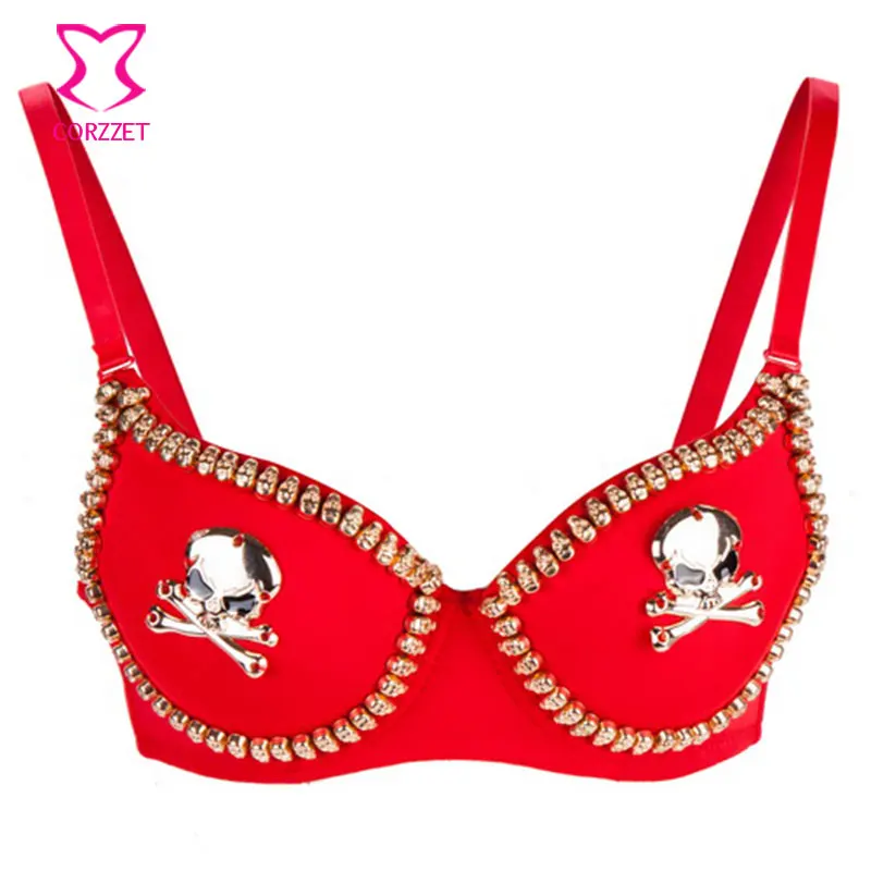 Punk Rock Clothing Red Cotton/Gold Metal Skull Sexy Bralette Clubwear Dancewear Push Up Bra Exotic Bras Women Underwear Lingerie
Punk Rock Clothing Red Cotton/Gold Metal Skull Sexy Bralette Clubwear Dancewear Push Up Bra Exotic Bras Women Underwear Lingerie