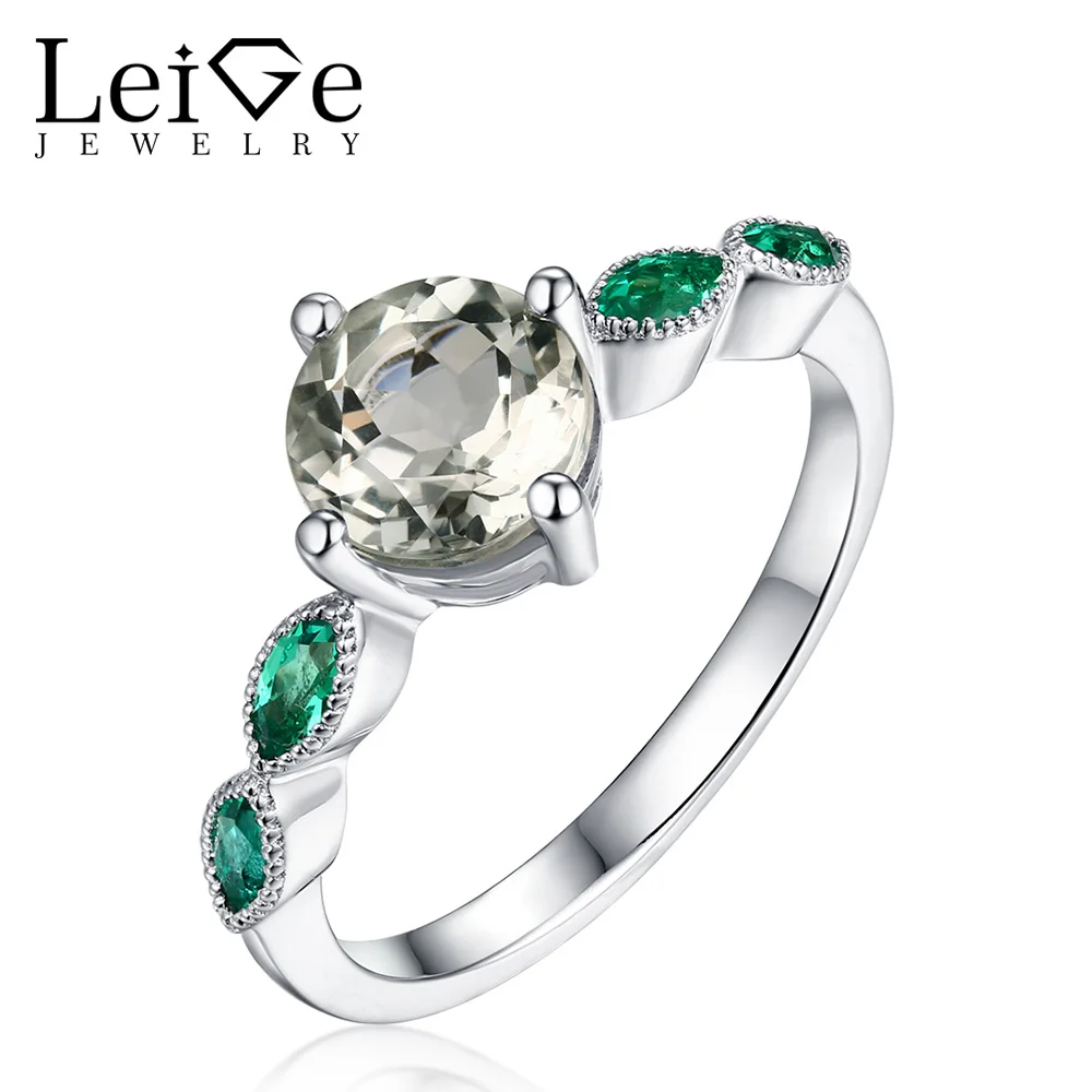Leige Jewelry Natural Green Amethyst Ring Round Cut with Emerald Side Stones Silver 925 Promise Rings for Women Christmas Gift
Leige Jewelry Natural Green Amethyst Ring Round Cut with Emerald Side Stones Silver 925 Promise Rings for Women Christmas Gift