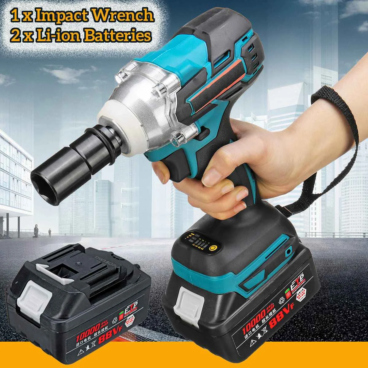 21V 10000mah Li-ion Electric Impact Wrench Guns 330Nm Max Torque Impact Wrench Cordless 2 Batteries 1 Charger Power Tool
21V 10000mah Li-ion Electric Impact Wrench Guns 330Nm Max Torque Impact Wrench Cordless 2 Batteries 1 Charger Power Tool