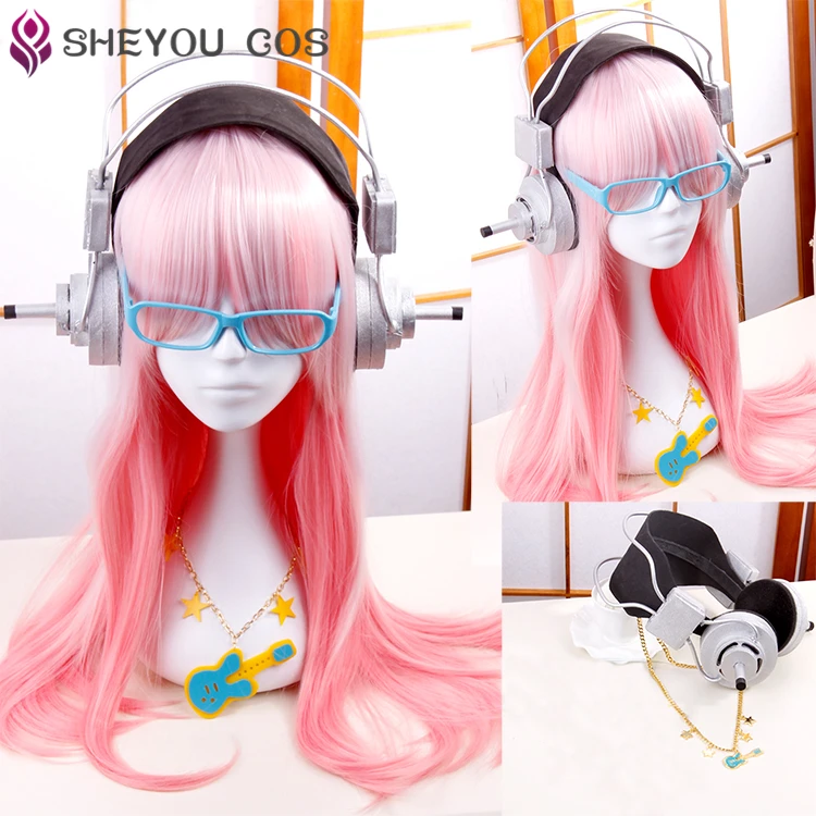 Supersonico Super Sonico 60 см Длинные розовые волосы омбре с наушниками Prop термостойкий