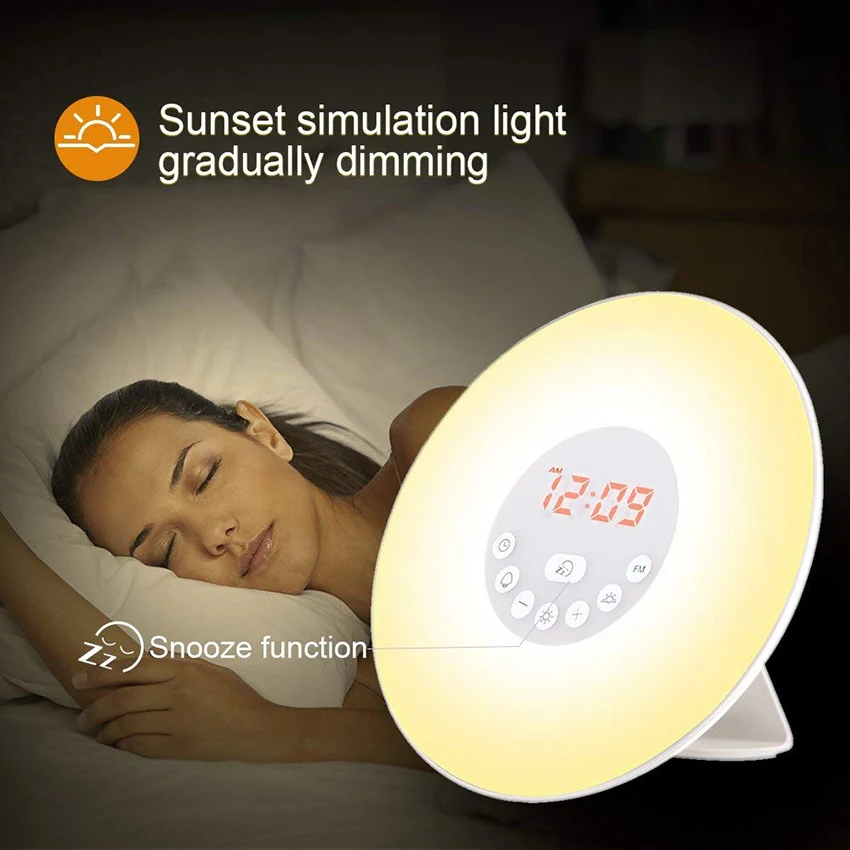 Touch Sensing Digital Alarm Clock Sunrise Sunset LED Time Display Morning Wake Up Lights With FM Radio Desktop Beside Night Lamp
Touch Sensing Digital Alarm Clock Sunrise Sunset LED Time Display Morning Wake Up Lights With FM Radio Desktop Beside Night Lamp