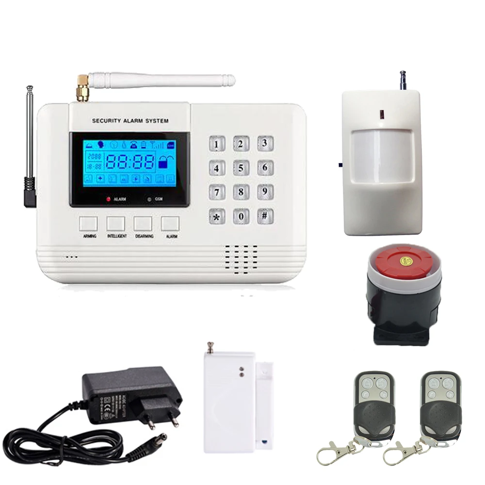 

LCD Display 433MHz Wireless Alarm System SMS GSM PSTN Dual Network Home Security PIR Motion Sensor Door open Detector Smoke