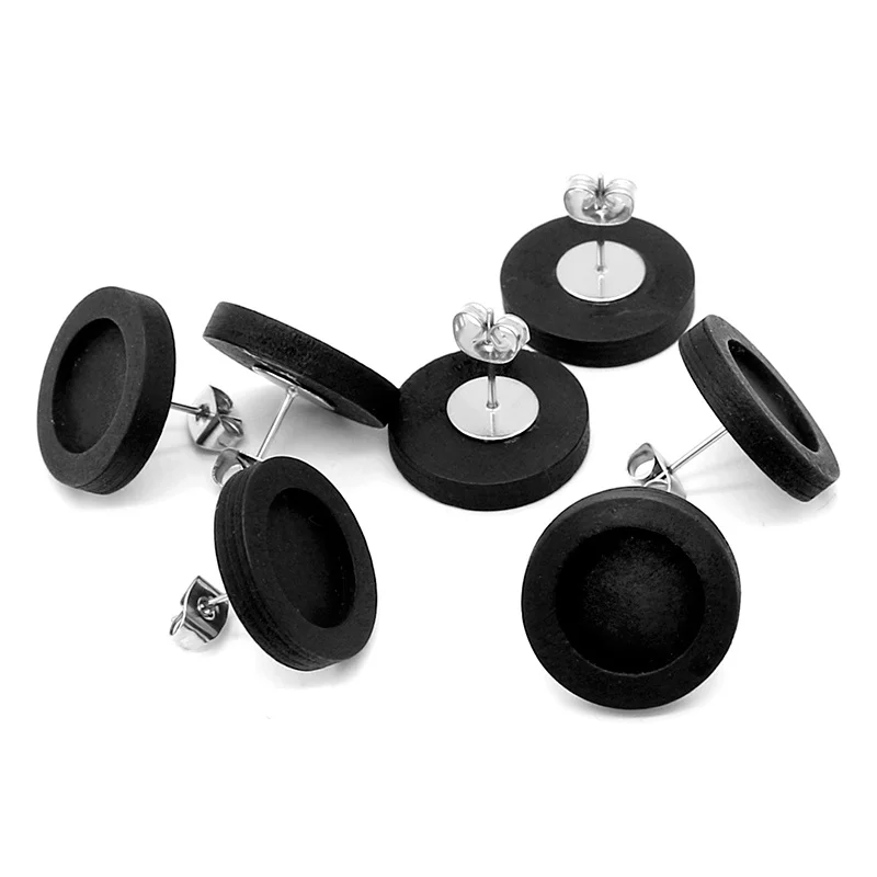 

20pcs/lot Black Blank Wood Cabochon Earring Base Stainless Steel Post Stud Earrings Settings Fit 12mm for Diy Jewelry Findings