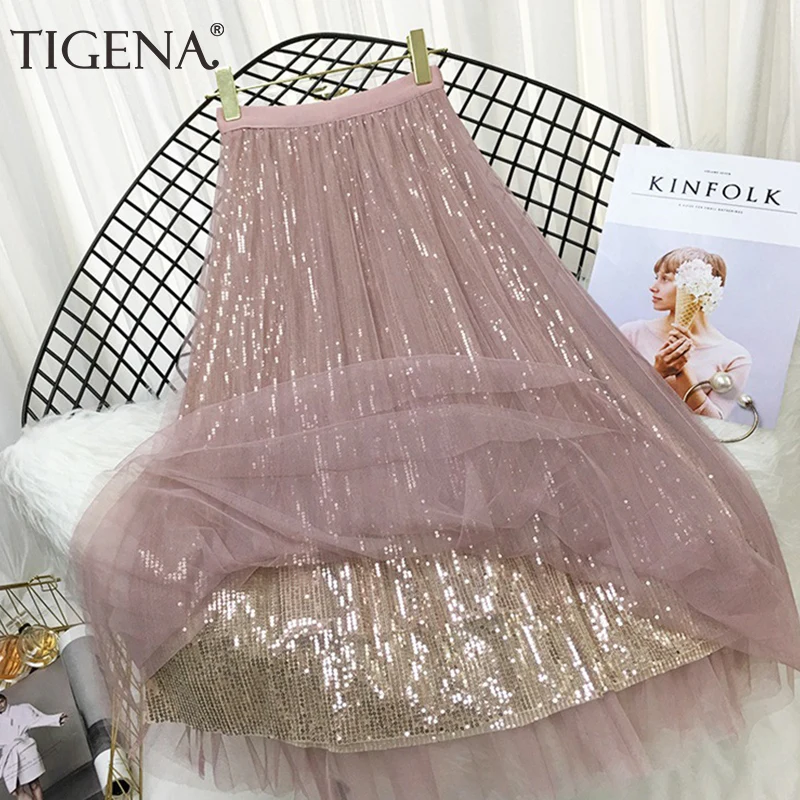 Женская четырехслойная юбка TIGENA, длинная розовая юбка из тюля с блестками, в Корейском стиле, с высокой талией, весна-лето 2020
Женская четырехслойная юбка TIGENA, длинная розовая юбка из тюля с блестками, в Корейском стиле, с высокой талией, весна-лето 2020