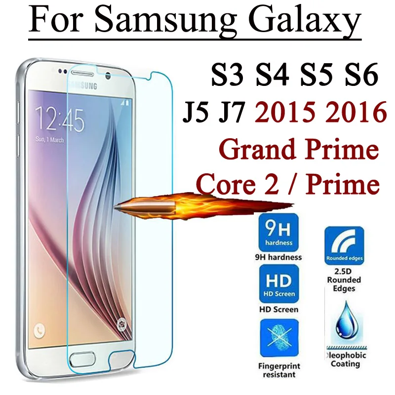 2.5D 9H защита экрана из закаленного стекла для Samsung Galaxy Grand Prime Core 2 S3 S4 S5 S6 J5 J5008 J7 J7008