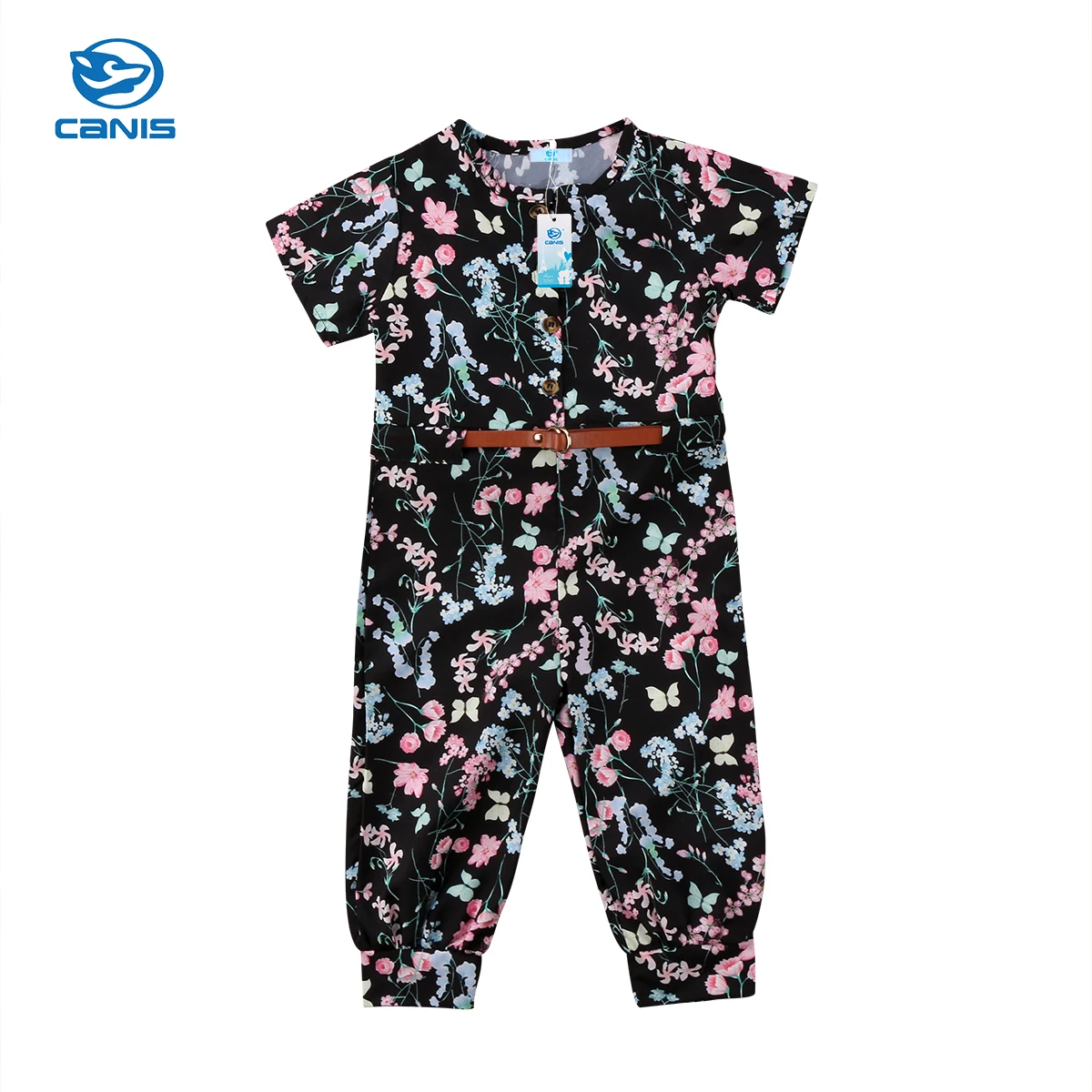 Милая Детская Кнопка для детской одежды девочек комбинезон с цветочным принтом