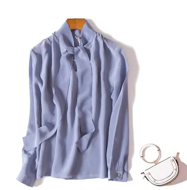 New 19 M mulberry silk double crepe collar autumn haze blue long-sleeved T shirt female OL Fan shirt
New 19 M mulberry silk double crepe collar autumn haze blue long-sleeved T shirt female OL Fan shirt