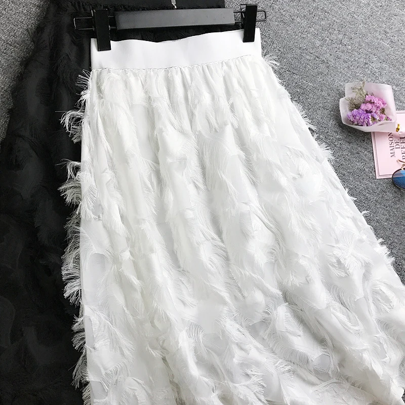 Женская шифоновая юбка трапеция TIGENA белая и Розовая Юбка миди с высокой талией