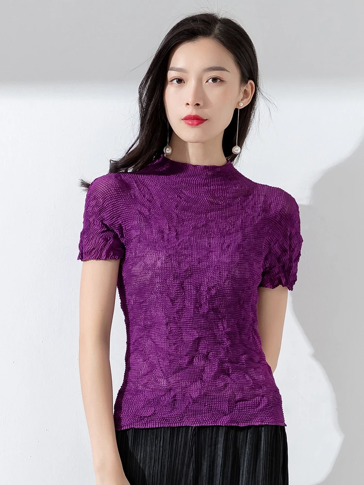 Perspective Sexy Wear Summer New Miyake Fold Design T-shirt Female High Collar Short Sleeve T Shirt
Perspective Sexy Wear Summer New Miyake Fold Design T-shirt Female High Collar Short Sleeve T Shirt