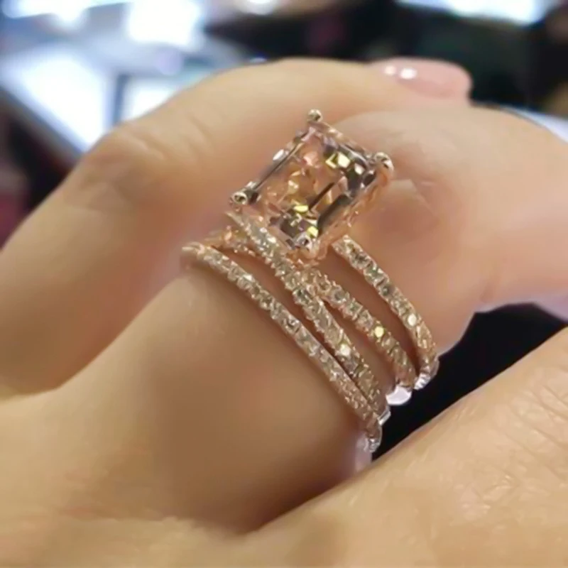 1 PC Women Rose Gold Natural Morganite Ring Multi-layer Anniversary Gift Engagement Bridal Wedding Jewelry Rings Set Dropship | Украшения и