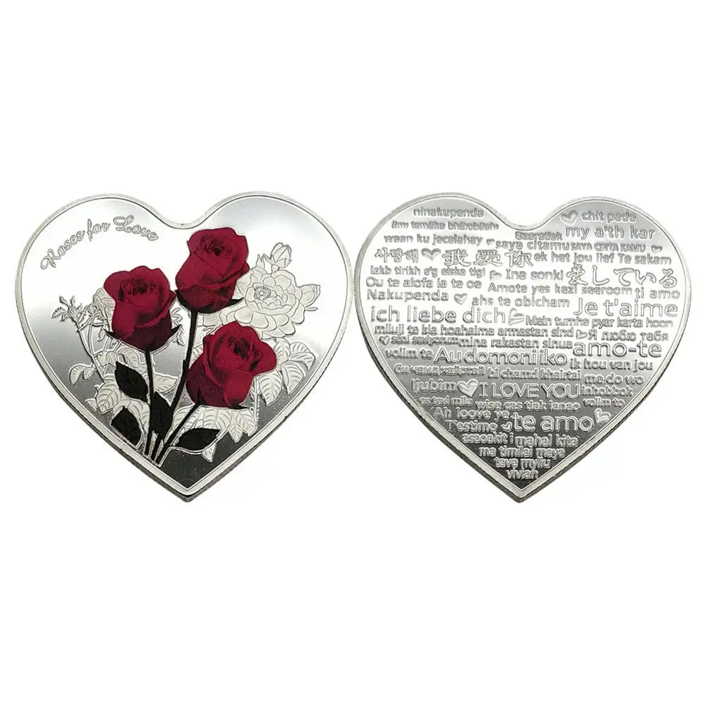 1 шт 38 мм Сердце Роза День Святого Валентина Серебряная слитка памятная монета я
