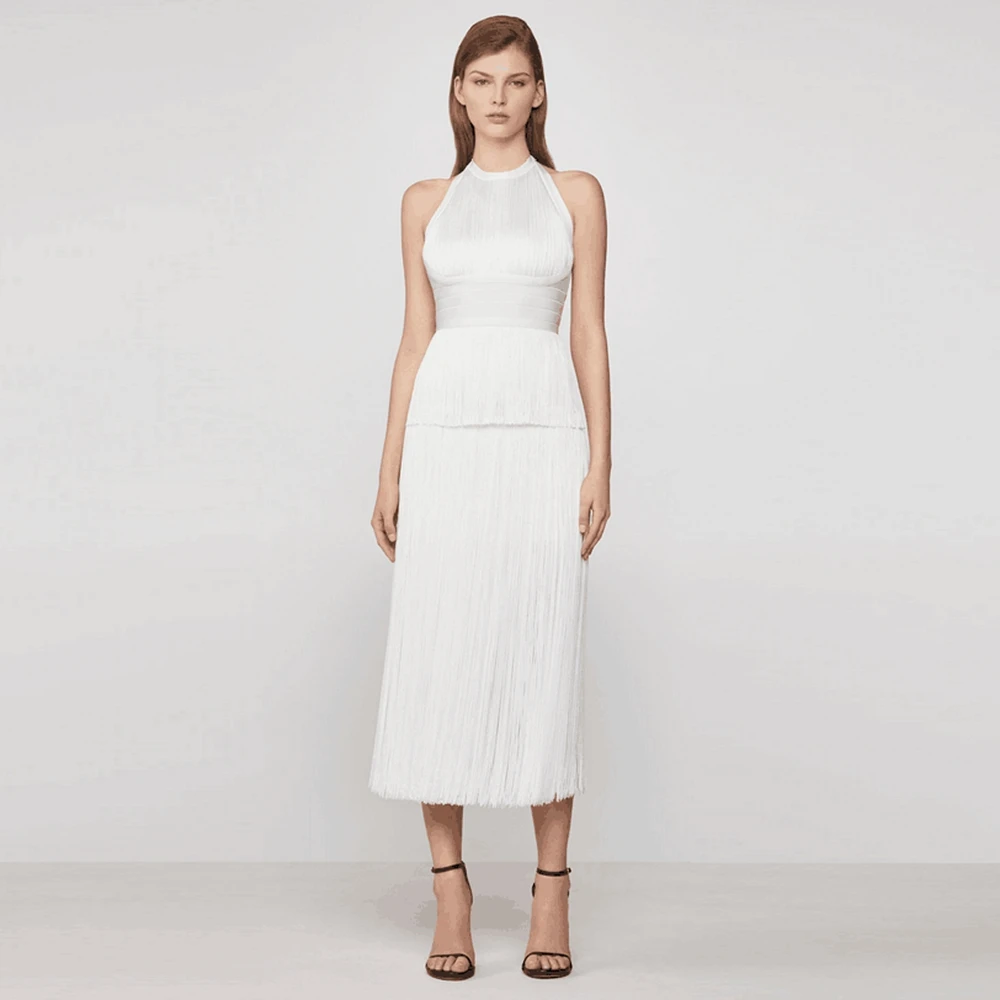 New Arrival White Black Tassel Sleeveless Sexy backless Bodycon bandage Dress 2019 Women Summer Ankle Length Solid Vestidos
New Arrival White Black Tassel Sleeveless Sexy backless Bodycon bandage Dress 2019 Women Summer Ankle Length Solid Vestidos