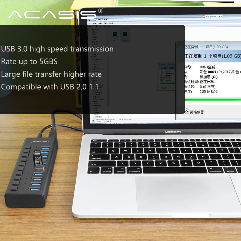 USB-расширитель Acasis 10 высокоскоростных портов с выключателем мульти-USB 3 0