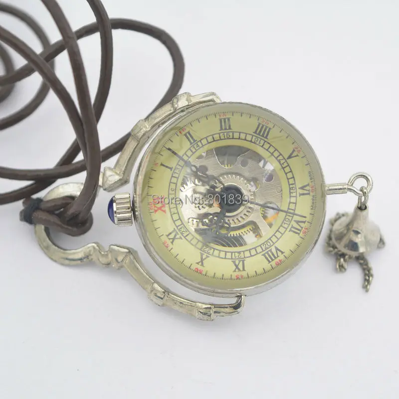 Фото See Through SilverTone Crystal Ball Design Wind Up Mechanical Pocket Watch + Leather Chain Nice Gift Wholesale Price H047 - Механические карманные часы с прозрачным корпусом, серебристым тонированием и дизайном шара из кристаллов, заводная, с кожаной цепо