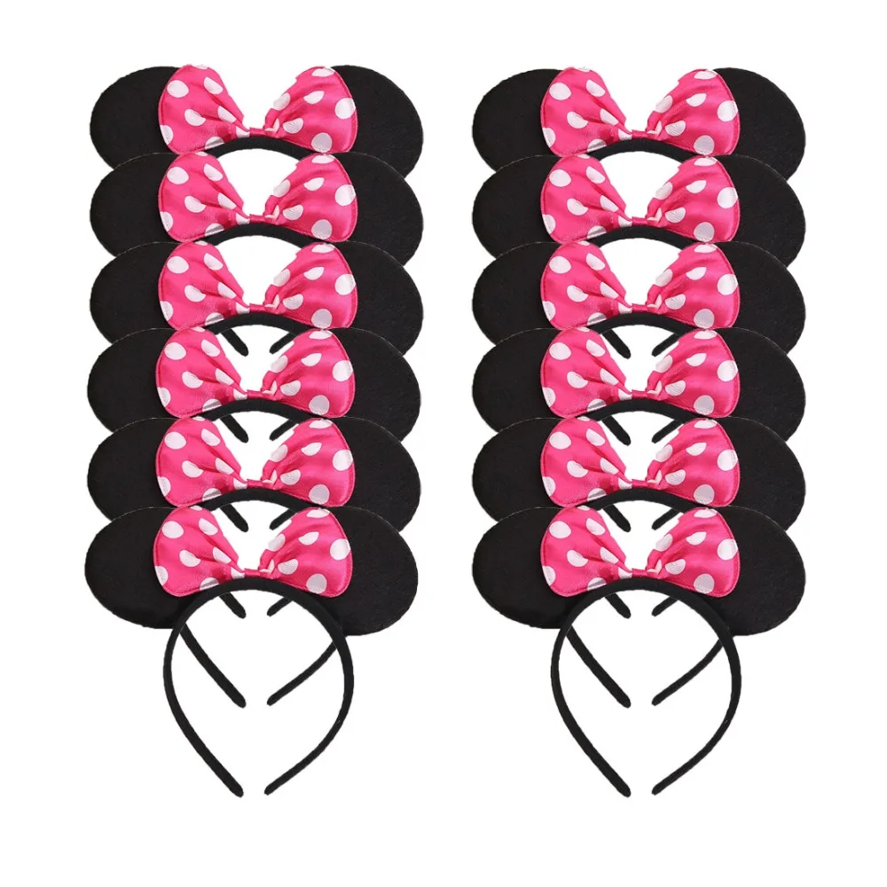 

12pcs Mouse Ears Headband White Polka Dot Rose Hot Pink Bow Headbands Hallowee Birthday Party Favors Kids Girls Hair Accessories