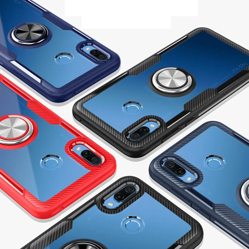 Чехол для Huawei Honor 8X противоударный прозрачный чехол с кольцом-держателем пальцев