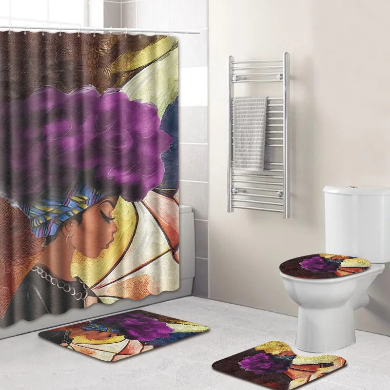 4pcs/lot African curly woman Print Shower Curtain 3D Polyester Fabric Waterproof Mildewproof Bathroom Curtain and carpet set
4pcs/lot African curly woman Print Shower Curtain 3D Polyester Fabric Waterproof Mildewproof Bathroom Curtain and carpet set
