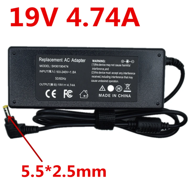 HSW 19V 4.74A 90w Универсальный адаптер переменного тока зарядное устройство для