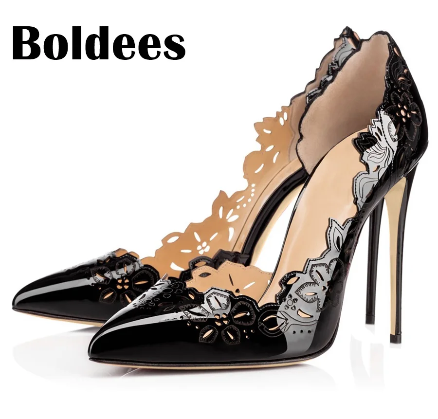 

Boldee Sexy Ladies Carve out Leather Leggings Lace up Pumps Stiletto High Heels Point toe Woman Dress Pumps Celebrity Shoes