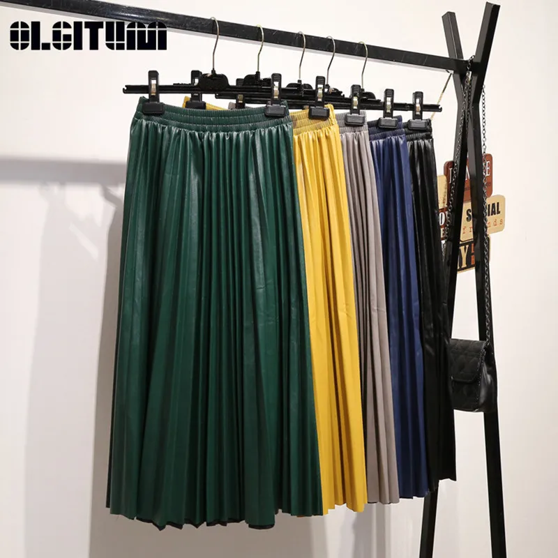 New Pu Leather Pleated Skirt Women Half-length Retro High-waisted Slim Organ Leather Skirt Faldas Largas Elegantes Mujer SK337
New Pu Leather Pleated Skirt Women Half-length Retro High-waisted Slim Organ Leather Skirt Faldas Largas Elegantes Mujer SK337