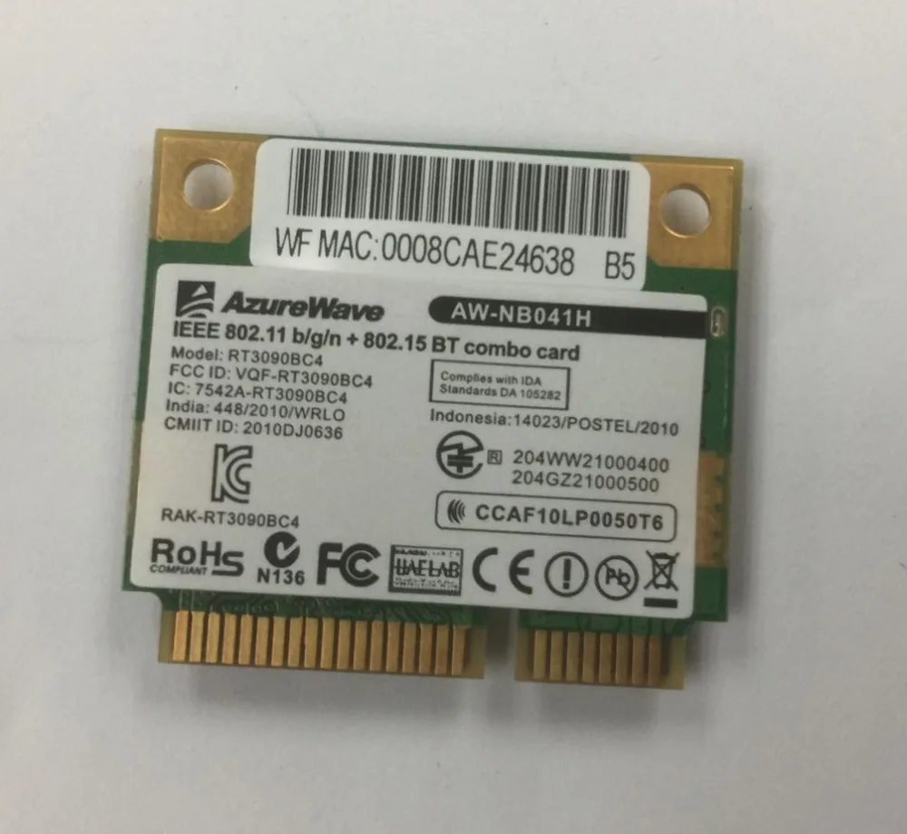 Новинка для AzureWave AW-NB041H RT3090BC4 Беспроводной Wi-Fi для Bluetooth 3,0 Half Mini PCI-E беспроводная карта 300 Мбит/с
Новинка для AzureWave AW-NB041H RT3090BC4 Беспроводной Wi-Fi для Bluetooth 3,0 Half Mini PCI-E беспроводная карта 300 Мбит/с