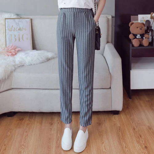 Casual Trousers Women 2020 Spring Summer England Style Striped Elastic Waist Pencil Pants Black Gray Blue pantalon femme B237
Casual Trousers Women 2020 Spring Summer England Style Striped Elastic Waist Pencil Pants Black Gray Blue pantalon femme B237