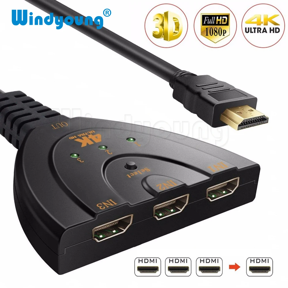HDMI Splitter 4K*2K 3D Mini 3 Ports Switcher Cable 1.4b 1080P for DVD HDTV Xbox PS3 PS4 3 in 1 out Port Hub HDMI AUTO Switch
HDMI Splitter 4K*2K 3D Mini 3 Ports Switcher Cable 1.4b 1080P for DVD HDTV Xbox PS3 PS4 3 in 1 out Port Hub HDMI AUTO Switch
